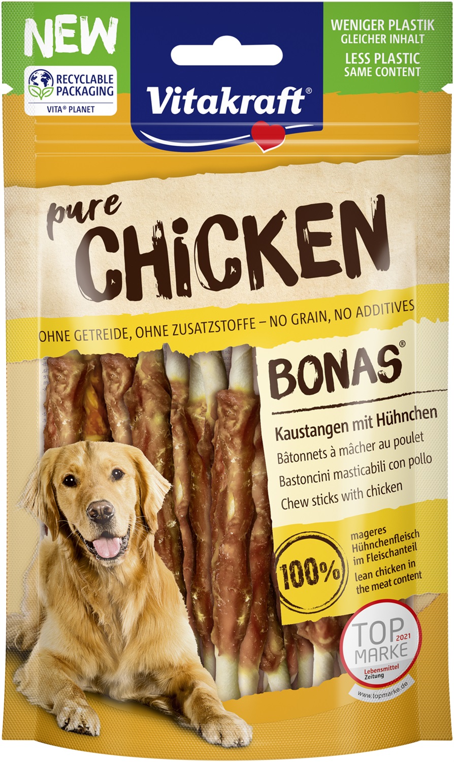 Vitakraft Bonas Snack Masticabile per Cani - Bastoncini di Pollo 80 g - Senza Cereali, Alta Percentuale di Proteine
