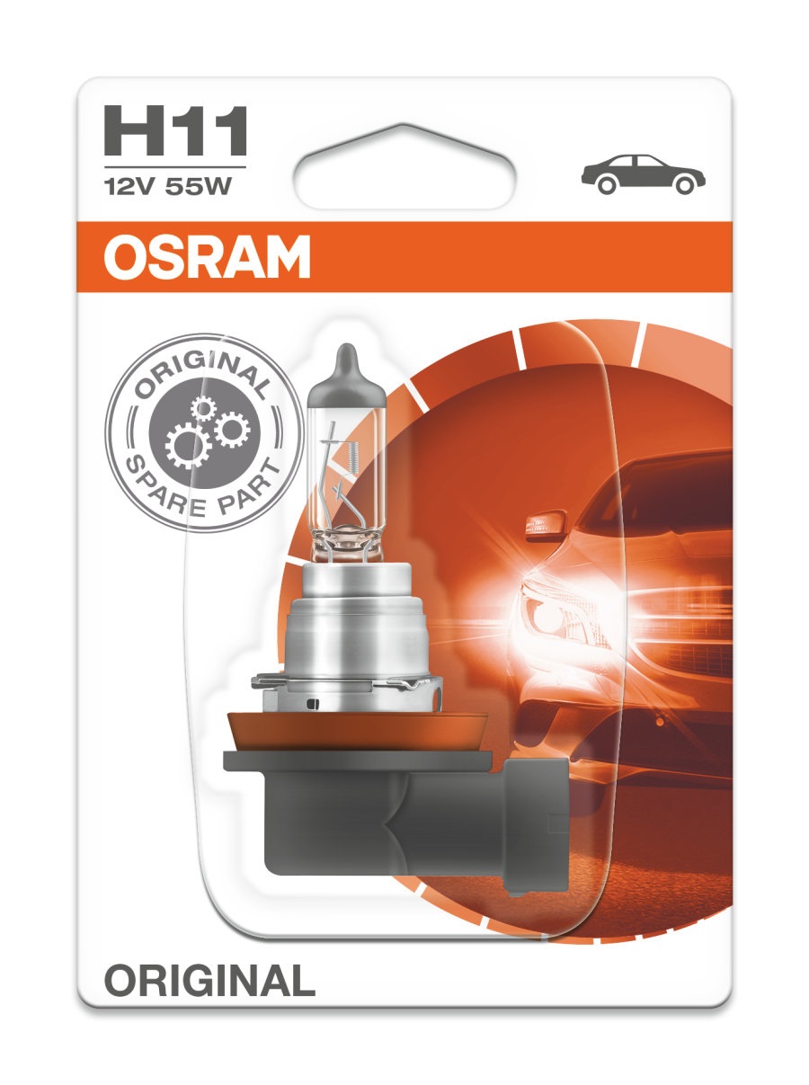 OSRAM H11 Lampadina alogena 12V 55W per fari - Qualità OEM in Blister Singolo