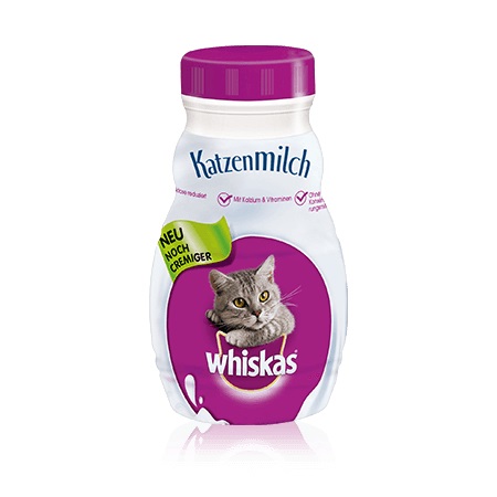 Whiskas Latte per Gatti - 200 ml, Ridotto Contenuto di Lattosio, Facile da Digerire, Con Vitamine e Calcio