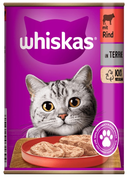 Whiskas 1 Cibo Umido per Gatti Adulti - Manzo in Paté, 12 Lattine da 400 g