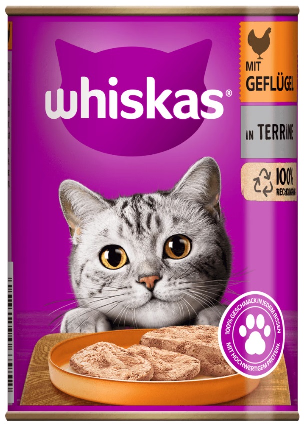 Whiskas 1 Cibo Umido per Gatti Adulti - Lattine da 400 g, Varianti Pollame in Paté e Pollo in Terrina