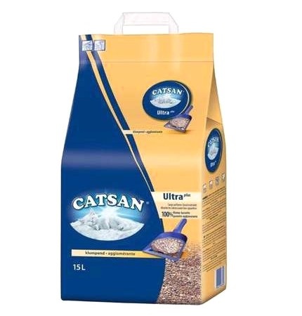 CATSAN Ultra Plus Lettiera per Gatti Agglomerante in Argilla Naturale - 15L (ca. 15,4 kg) Estremamente Assorbente