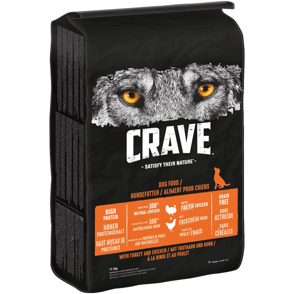 Crave Cibo Secco per Cani Adulti con Pollo e Tacchino - 11,5 kg, Alta Qualità e Senza Cereali
