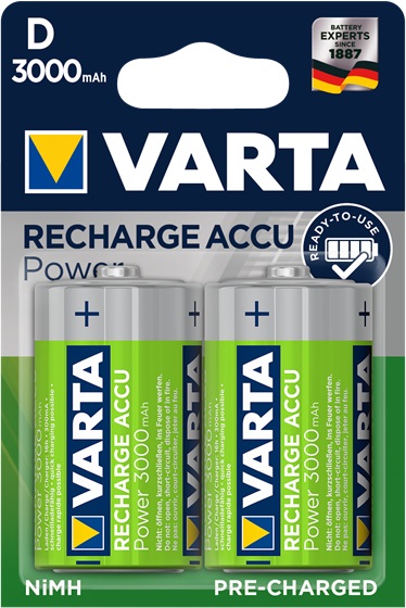 Varta Batterie Ricaricabili D 3000mAh NiMH Ready To Use - Confezione da 2 pz