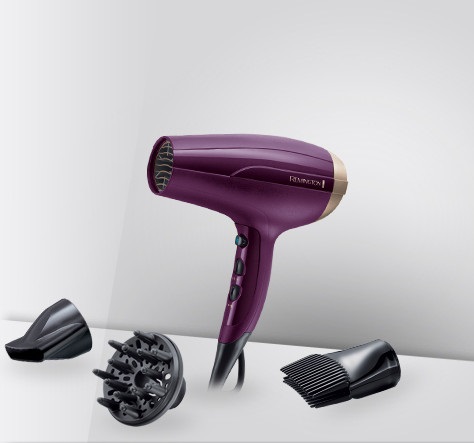 Remington D5219 Asciugacapelli 2300 W con Funzione Ionizzante, Nero e Viola, Motore DC, 3 Temperature e 2 Velocità