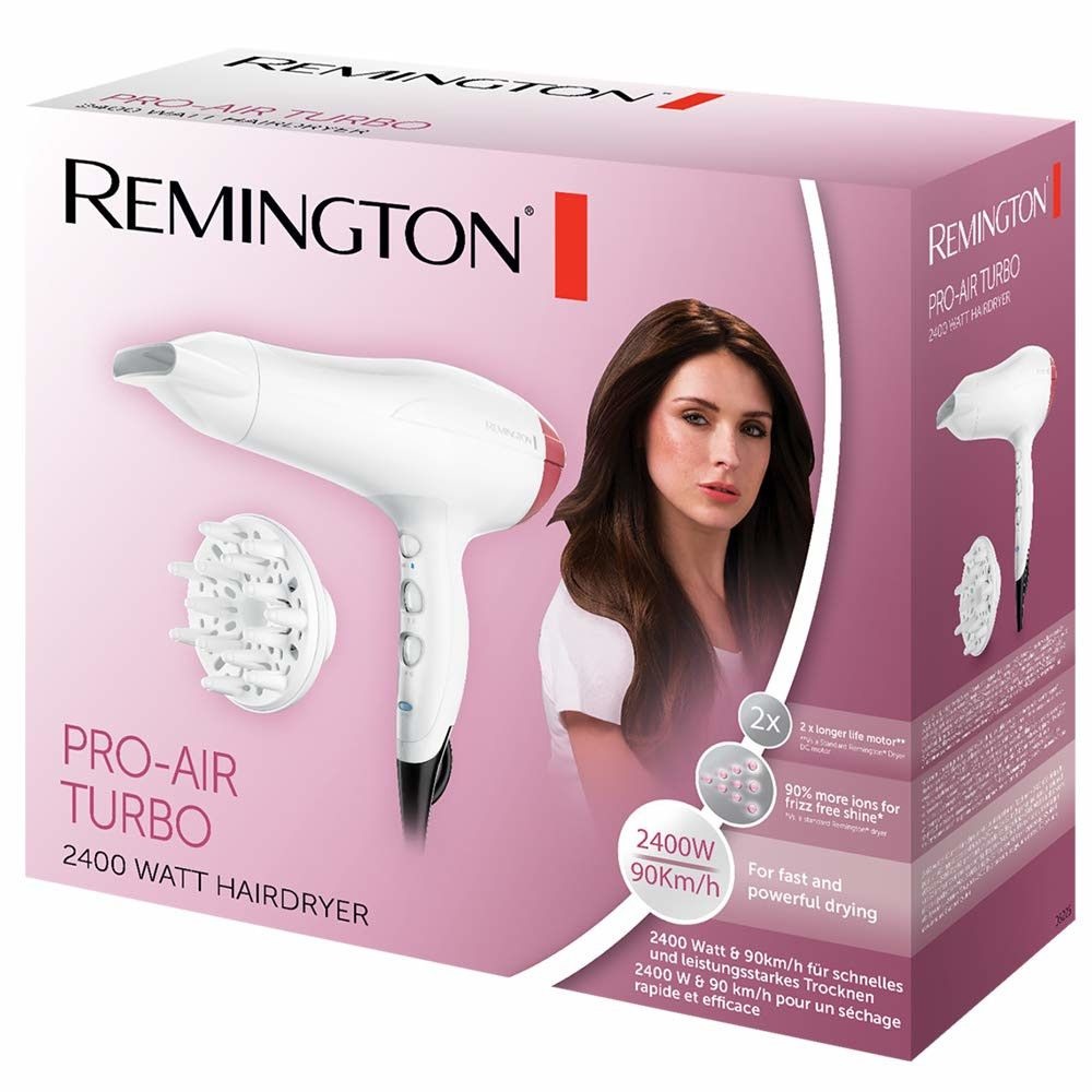 Remington D5226 Asciugacapelli 2400 W Bianco con Funzione Turbo, Generatore di Ioni, 3 Livelli di Riscaldamento e Accessori Inclusi