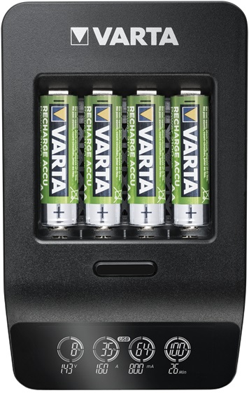 Varta LCD SMART CHARGER - Caricabatterie per Batterie Ricaricabili AA e AAA con Schermo LCD e Funzione Refresh