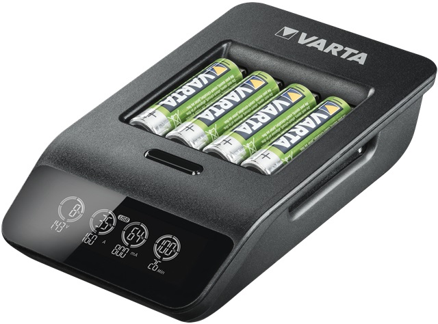 Varta LCD SMART CHARGER - Caricabatterie per Batterie Ricaricabili AA e AAA con Schermo LCD e Funzione Refresh