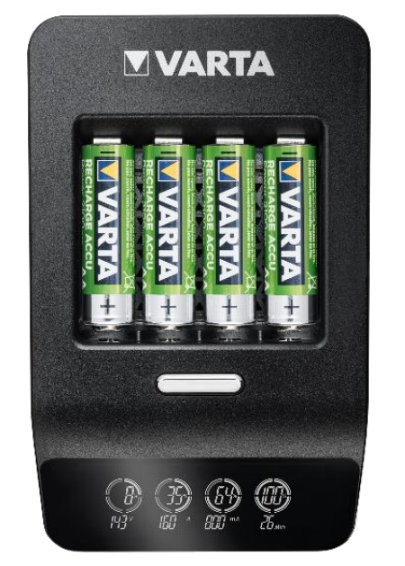 Varta Caricatore LCD 57685 101 441 - Caricatore Ultra Rapido per 4 Batterie AA/AAA con Display LCD