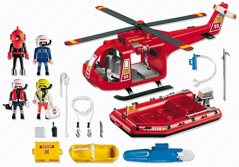 PLAYMOBIL 4428 - Giocattolo Bagnino con Elicottero e Barca per Bambini