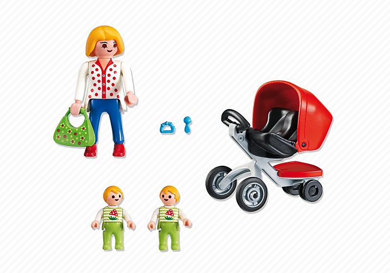 PLAYMOBIL City Life 5573 - Mamma con Gemellini e Passeggino Doppio per Bambini dai 4 Anni