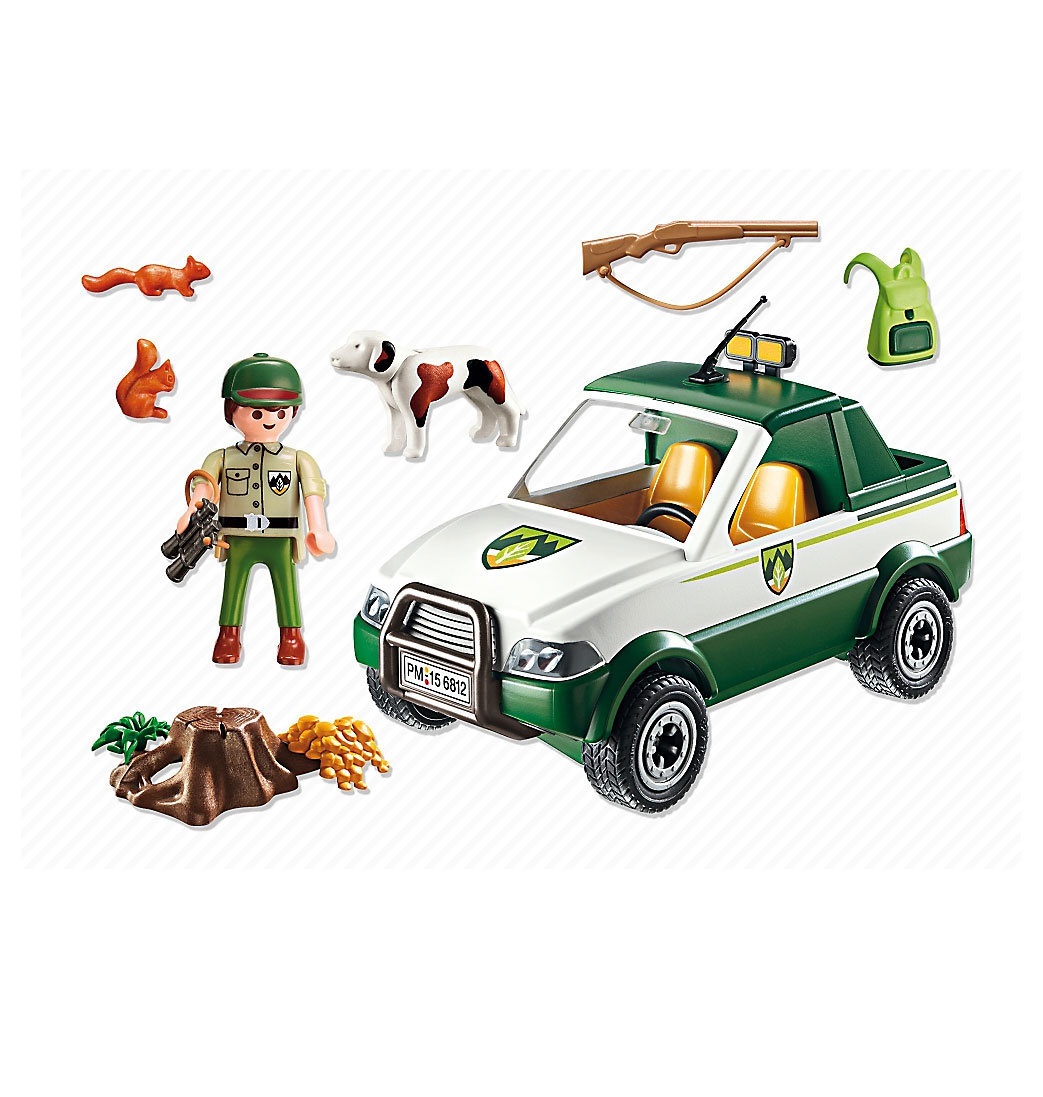 PLAYMOBIL 6812 - Pick Up del Guardaboschi con Cane da Caccia, Giocattolo per Bambini da 4 Anni in Su