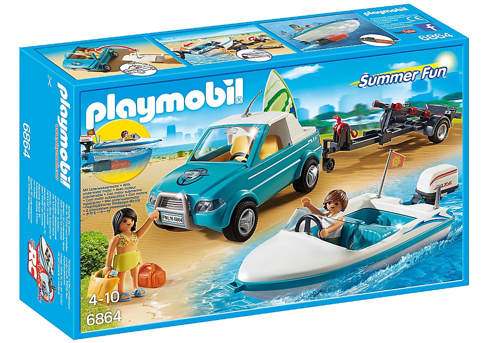 PLAYMOBIL 6864 - Pickup Surfista con Motoscafo e Attrezzatura Completa per Spiaggia