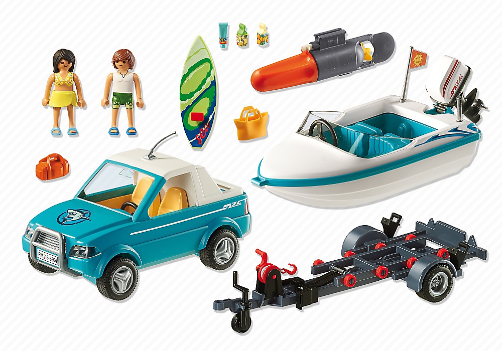 PLAYMOBIL 6864 - Pickup Surfista con Motoscafo e Attrezzatura Completa per Spiaggia