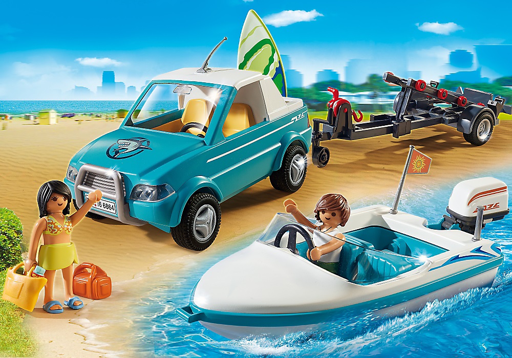 PLAYMOBIL 6864 - Pickup Surfista con Motoscafo e Attrezzatura Completa per Spiaggia