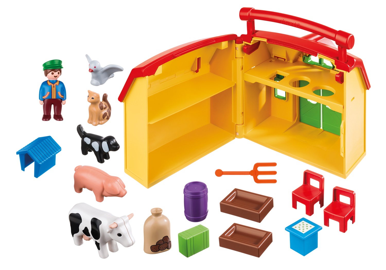 Playmobil 6962 Fattoria Portatile 1.2.3 per Bambini dai 18 Mesi con Personaggio, Animali e Accessori