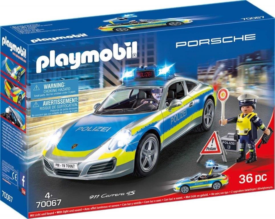 Playmobil Porsche 911 Carrera 4S Polizia - City Action con luci e sirena, Multicolore, 70067