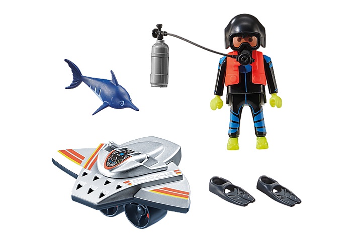 PLAYMOBIL City Action 70145 - Motore Subacqueo della Guardia Costiera con Sommozzatore e Pesce Spada, dai 4 Anni
