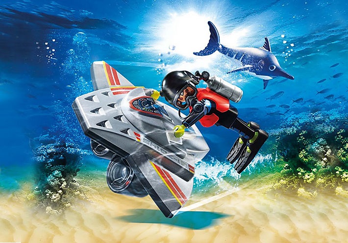 PLAYMOBIL City Action 70145 - Motore Subacqueo della Guardia Costiera con Sommozzatore e Pesce Spada, dai 4 Anni