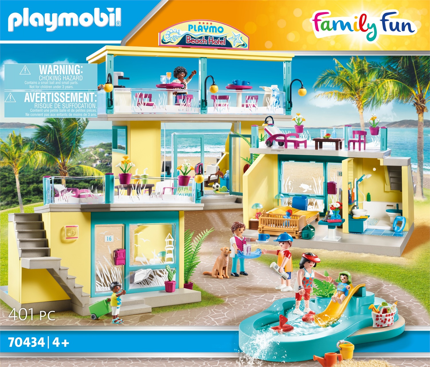 Playmobil FamilyFun 70434 - PLAYMO Beach Hotel con piscina, reception, ristorante e 6 vacanzieri, dai 4 anni