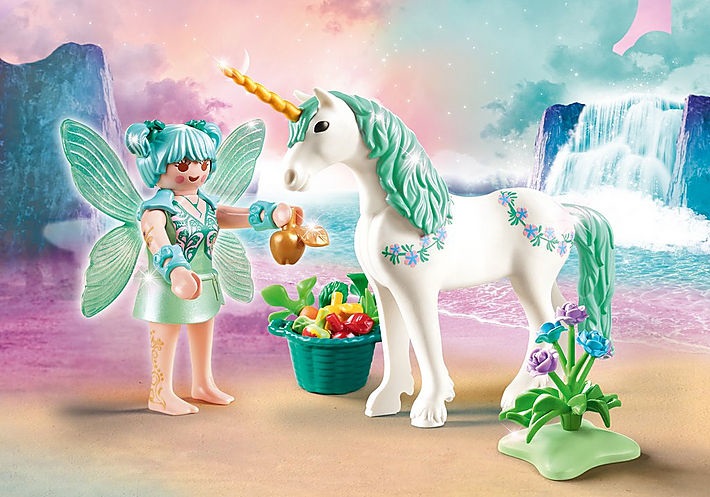 PLAYMOBIL Fairies 70655 - Unicorno con Fata del Cibo e Accessori Magici per Bambini dai 4 Anni