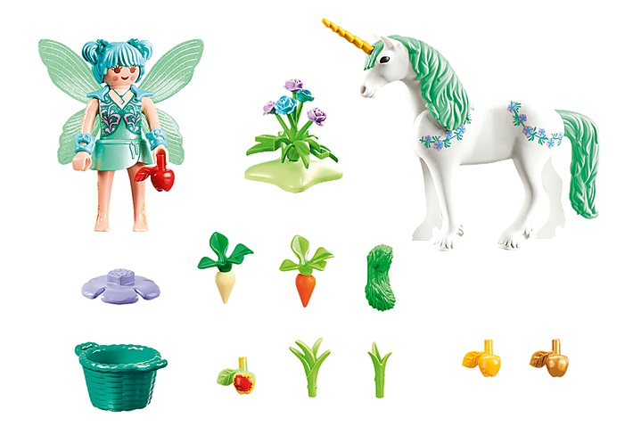 PLAYMOBIL Fairies 70655 - Unicorno con Fata del Cibo e Accessori Magici per Bambini dai 4 Anni
