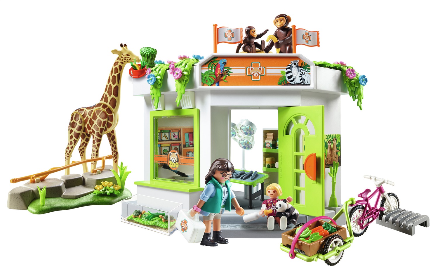 PLAYMOBIL Family Fun 70900 Clinica Veterinaria dello Zoo - Giocattolo per Bambini dai 4 Anni con 1 Bambina, 6 Animali e Accessori per la Cura degli Animali