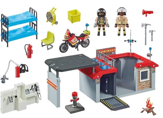Playmobil City Action 71193 Stazione dei Vigili del Fuoco con Motocicletta, Valigetta Apribile e Trasportabile, Giocattolo da Viaggio per Bambini dai 4 Anni