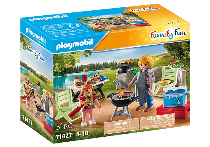PLAYMOBIL Family Fun 71427 Barbecue - Giocattolo per Bambini dai 4 Anni con Grembiule da Cucina e Accessori per il Camping