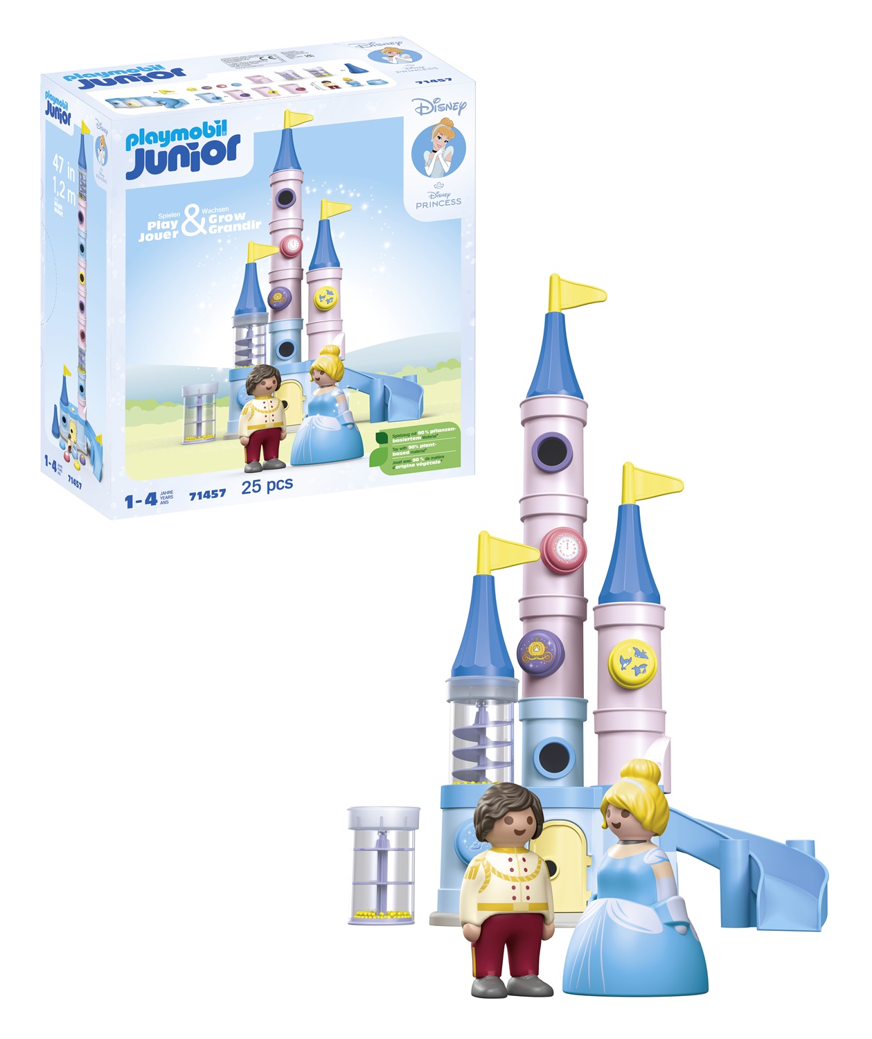 Playmobil 71457 Castello di Cenerentola - Giocattolo Sostenibile con Scivolo e Pulsante di Crollo, 25 Pezzi, per Bambini dai 12 Mesi