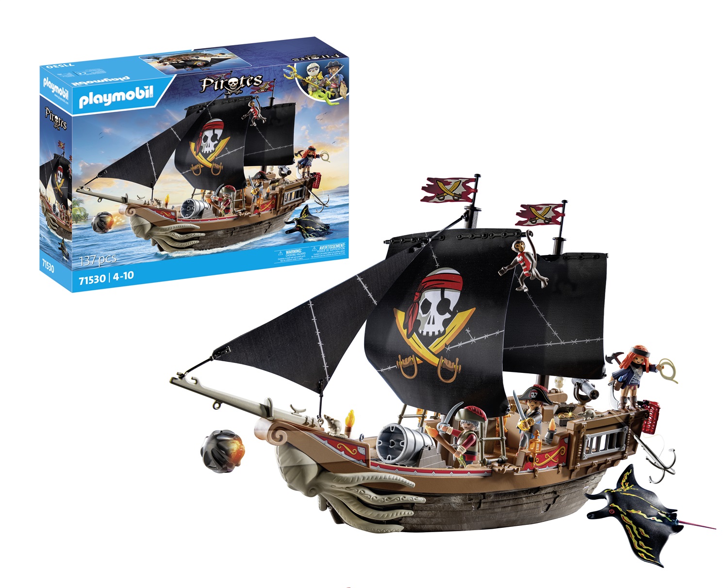 Playmobil Galeone dei Pirati 71530 - Set da Gioco con Cannoni, Tre Pirati e Accessori per Battaglie Navali
