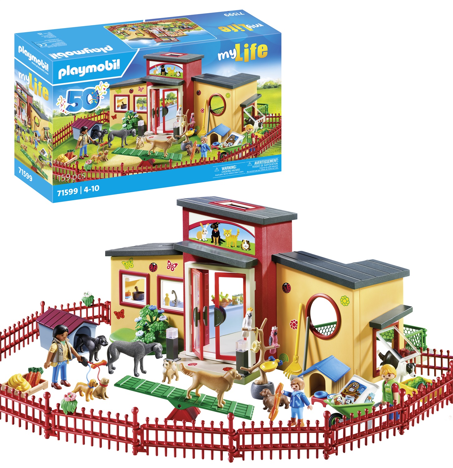 Playmobil MyLife 71599 Residence 'Piccola Zampa' - Grande Pensione con 10 Animali, Accessori per la Cura e Adesivi Decorativi, Giocattolo per Bambini dai 4 Anni