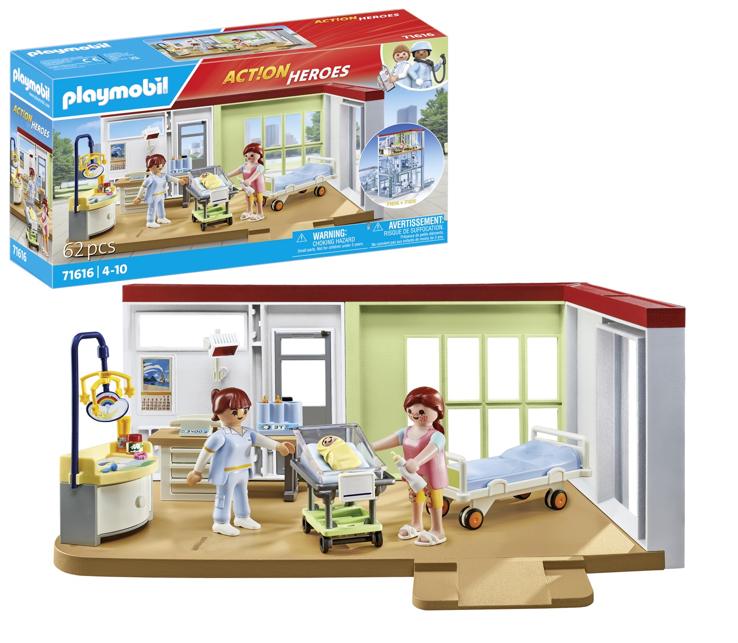 PLAYMOBIL Action Heroes 71616 Reparto Maternità - Giocattolo per Bambini dai 4 Anni, Realizzato con oltre l'80% di Materiali Riciclati