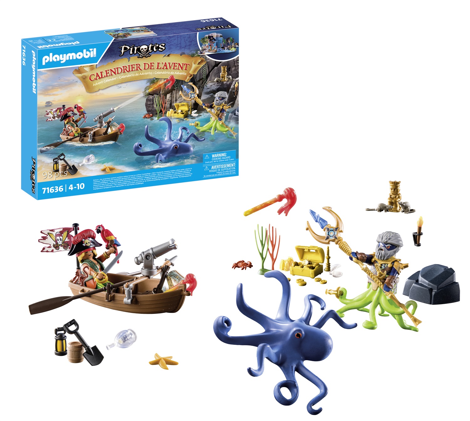 Playmobil 71636 Calendario dell'Avvento Pirati con 24 Sorprese, 2 Personaggi e Accessori - Giocattolo per Bambini dai 4 Anni