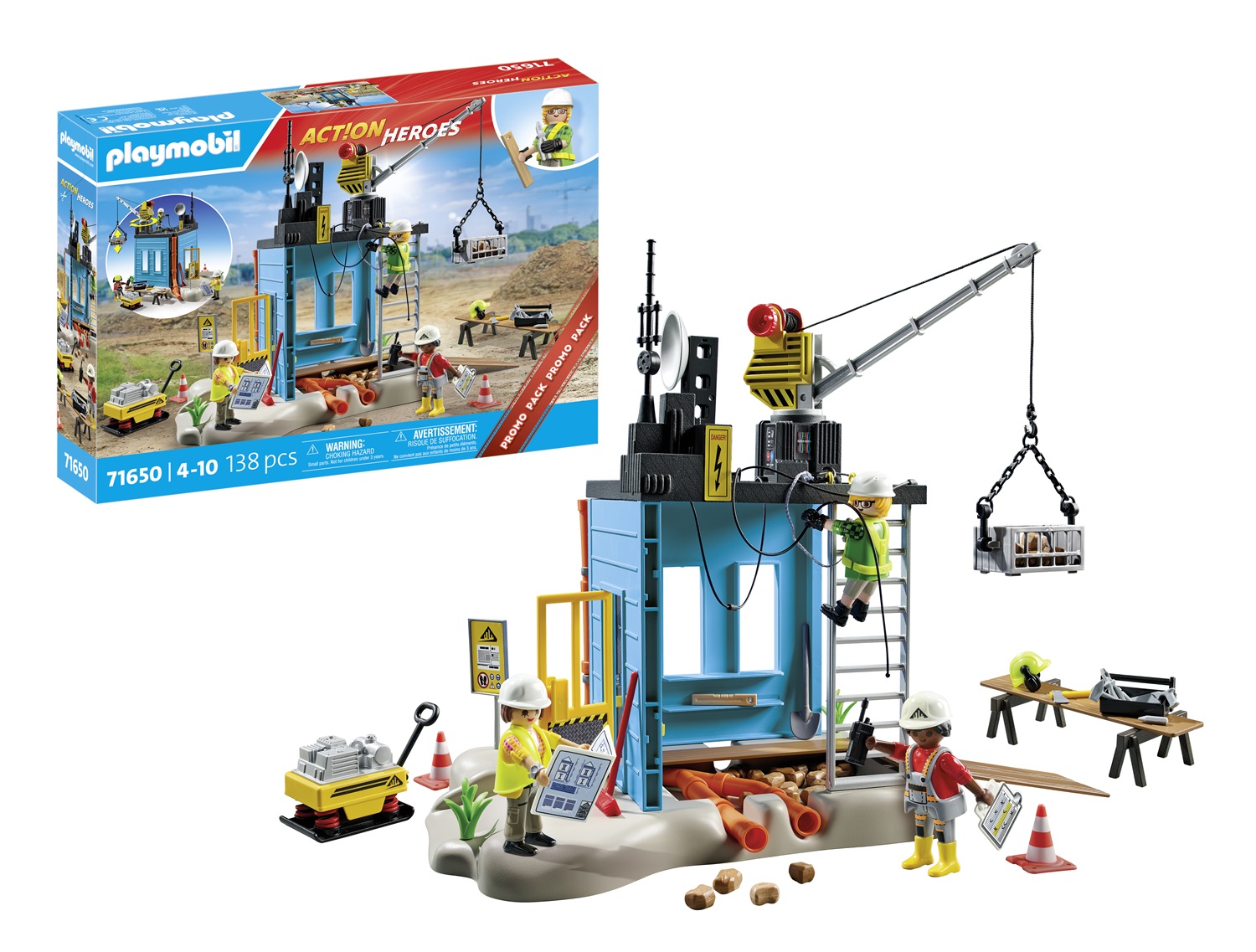 Playmobil 71650 Cantiere con Edificio, Gru Mobile, Tre Personaggi e Accessori - Giocattolo per Bambini dai 4 Anni