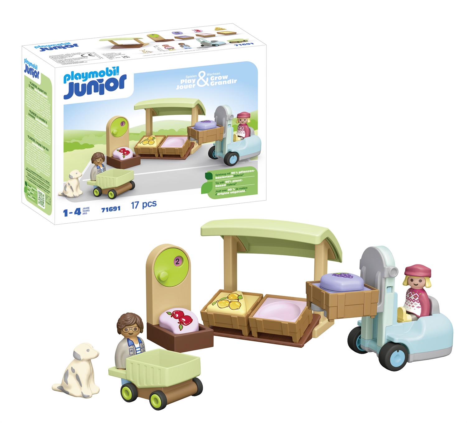 Playmobil 71691 Mercatino Biologico - Set da Gioco Interattivo con Carrello della Spesa e Casse Impilabili, Giocattolo Sostenibile per Bambini dai 12 Mesi