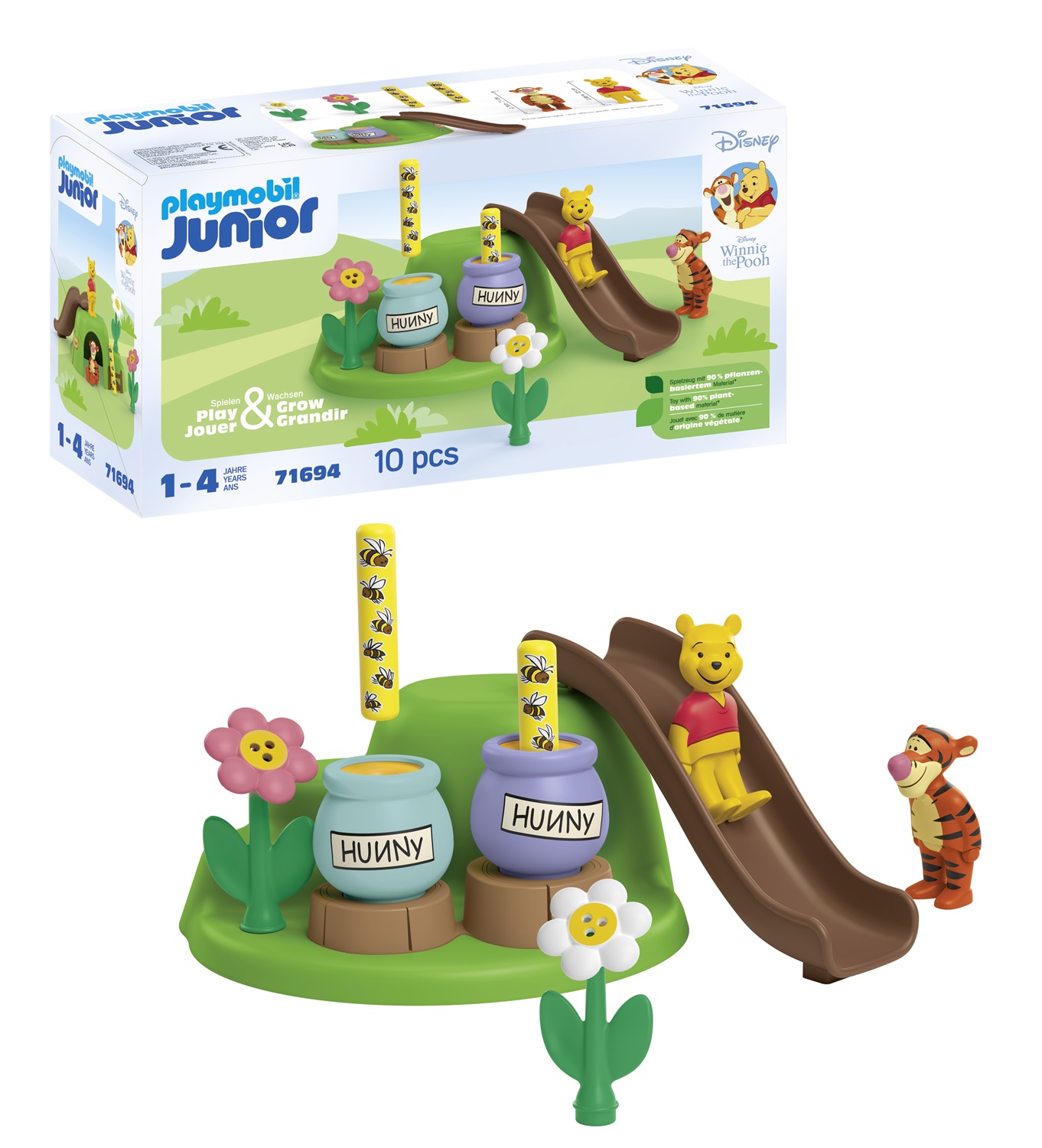 Playmobil Junior & Disney 71694 - Set da Gioco Giardino delle Api di Winnie the Pooh e Tigro, Giocattolo Sostenibile in Plastica a Base Vegetale per Bambini dai 12 Mesi