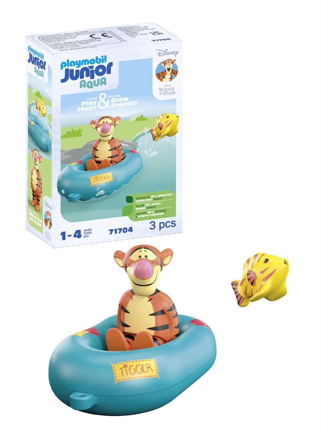 PLAYMOBIL 71704 Tigro con Canotto - Include Tigro e Pesce Tigre, Giocattolo Sostenibile per Bambini dai 12 Mesi
