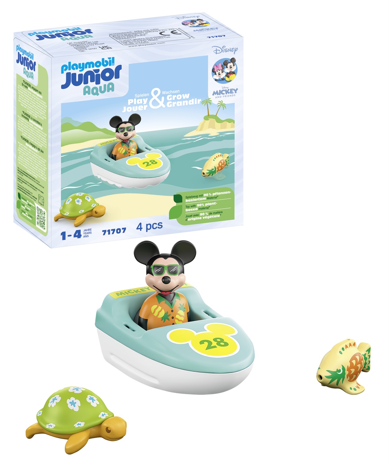 PLAYMOBIL Junior & Disney 71707 Topolino in Vacanza con Barca Gonfiabile - Giocattolo Sostenibile per Bambini dai 12 Mesi