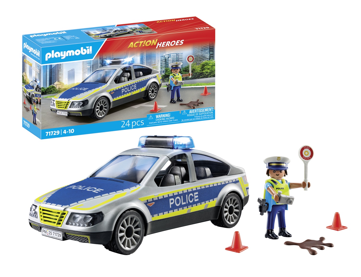 PLAYMOBIL Action Heroes Auto della Polizia con Luce Blu e Suoni - Giocattolo per Bambini dai 4 Anni - 71729