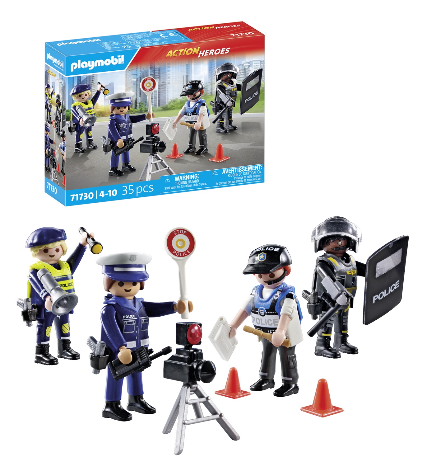 Playmobil 71730 Set Personaggi della Polizia con 4 Agenti e Accessori Realistici per Bambini dai 4 Anni