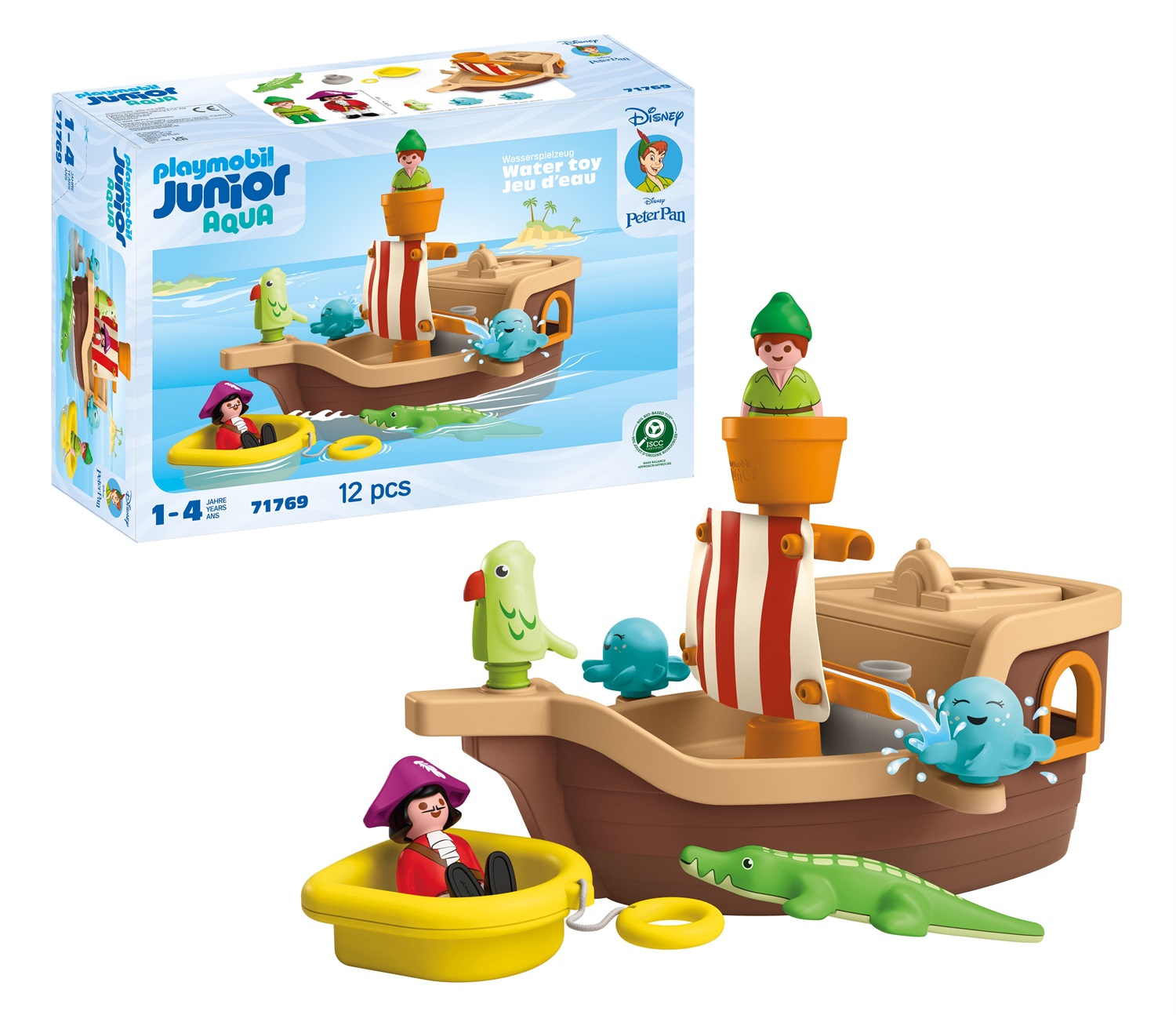 PLAYMOBIL Junior & Disney Peter Pan Nave Pirata - Giocattolo Sostenibile per Bambini da 1 Anno, Promuove Abilità Motorie e Gioco di Ruolo con Figurine