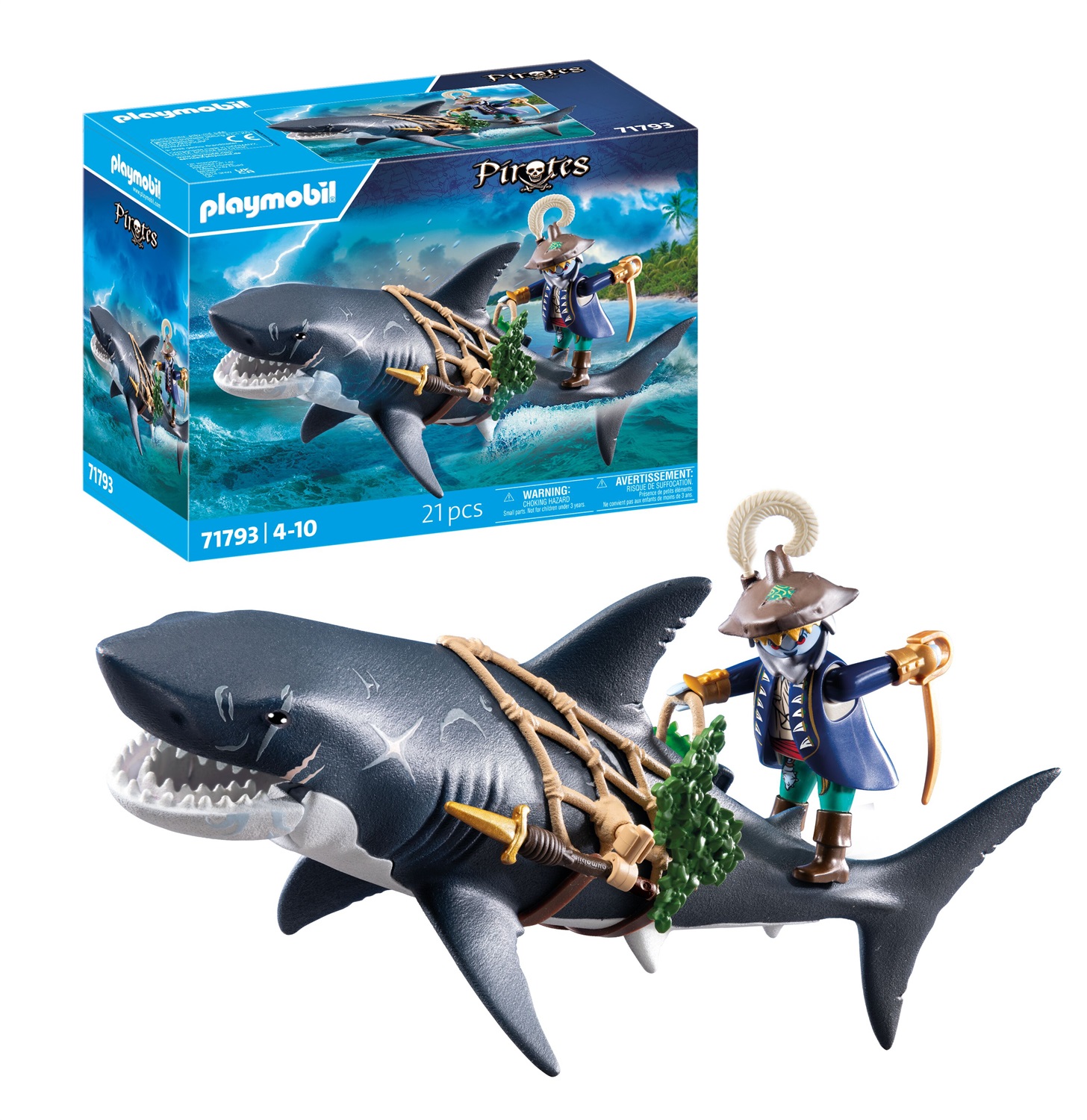 Playmobil Pirati 71793 - Set da Gioco Pirata e Squalo Gigante per Bambini 4 Anni