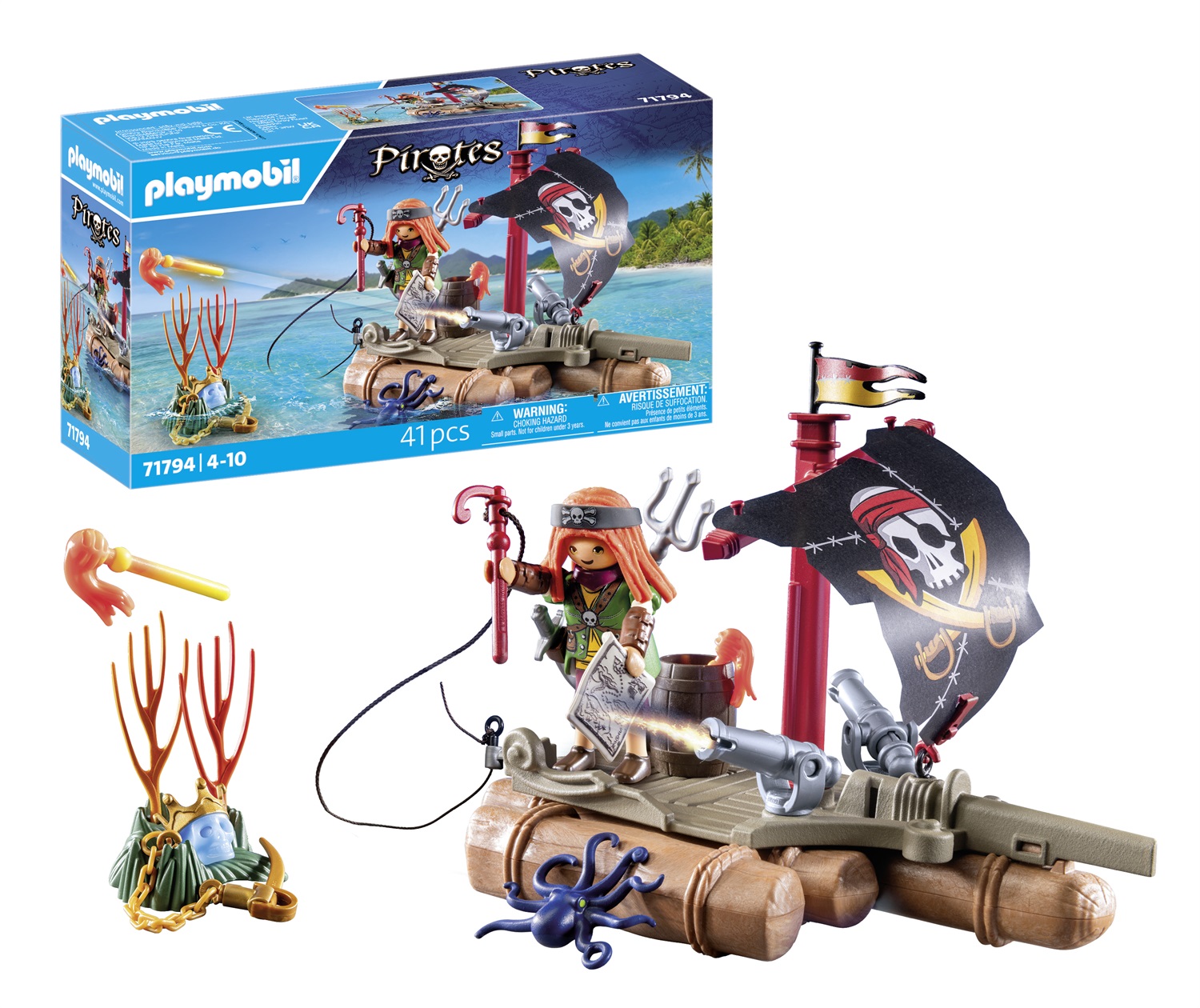 PLAYMOBIL 71794 Zattera dei Pirati con Personaggio e Balista Girevole - Giocattolo per Bambini dai 4 Anni