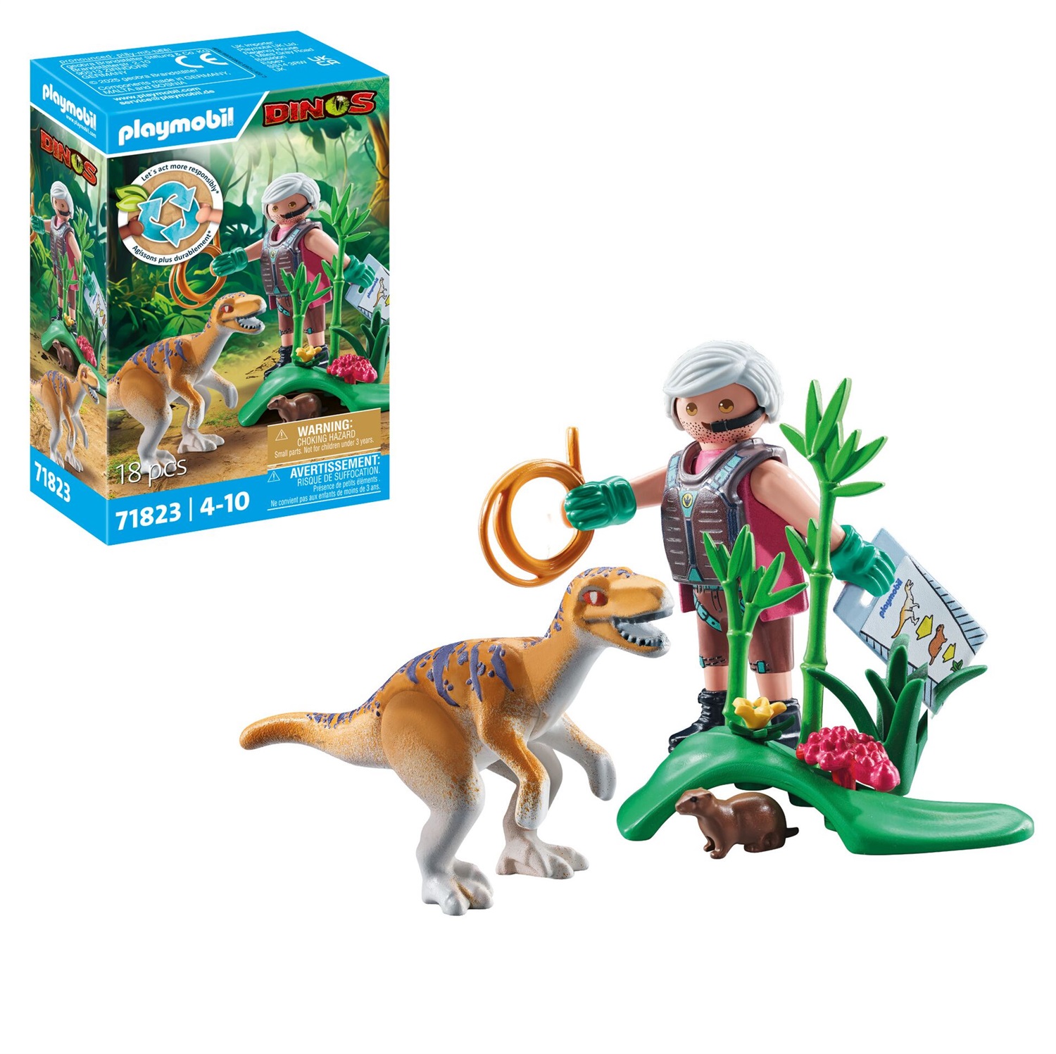 PLAYMOBIL 71823 Velociraptor - Giocattolo Dinosauro per Bambini 4 Anni con Ricercatore e Accessori
