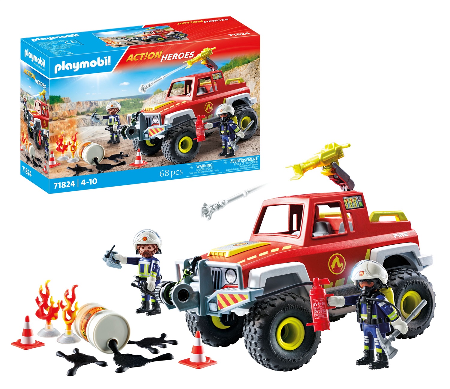 Playmobil Action Heroes 71824 - Pick-up dei Pompieri con Tetto Removibile, Giocattolo per Bambini dai 4 Anni