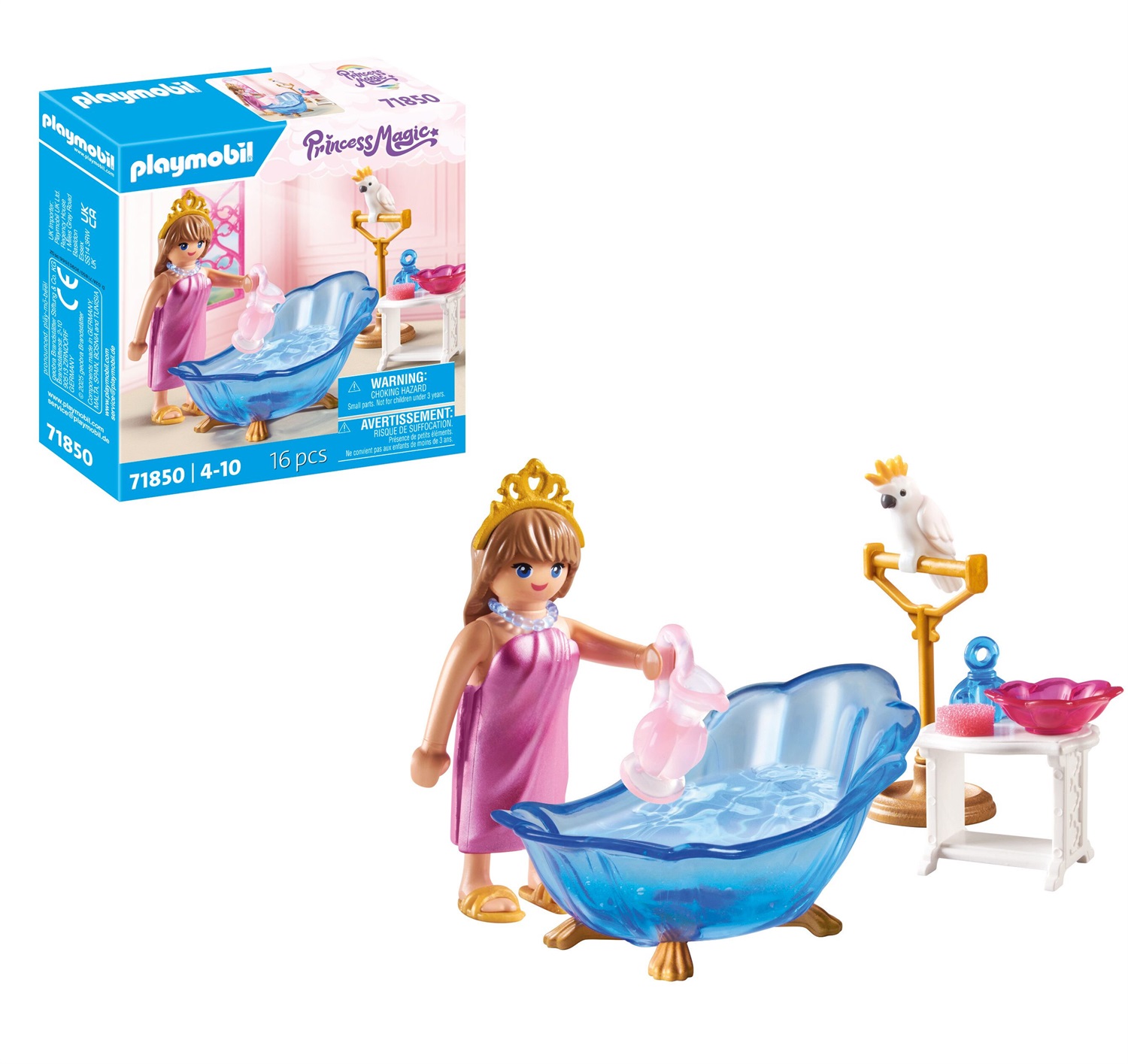 Playmobil 71850 Bagno Reale con Principessa e Cacatua - Set da Gioco con Vasca Acqua