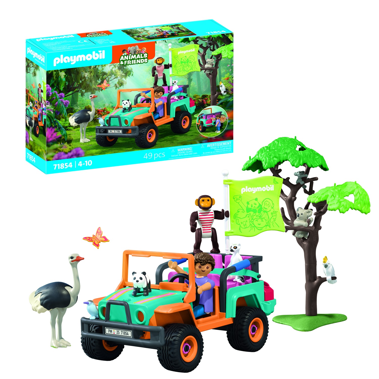 PLAYMOBIL 71854 Fuoristrada Colorato con Statuine di Panda, Lemure e Struzzo