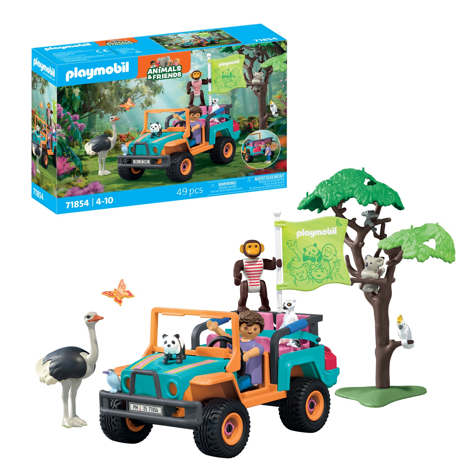 PLAYMOBIL 71854 Fuoristrada Colorato con Statuine di Panda, Lemure e Struzzo
