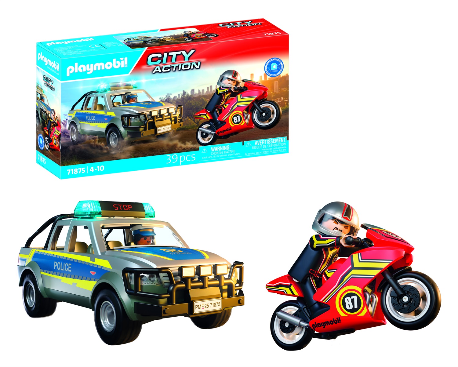PLAYMOBIL 71875 Set da Gioco Inseguimento con Pick-Up della Polizia - City Action